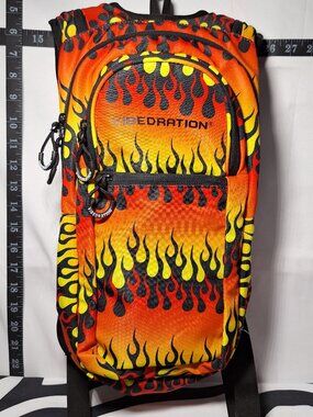 Vibedration Hydration Backpack w/o bladder, Flames pattern, Used